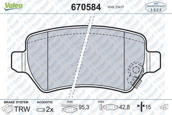 VALEO 670584 Arka Fren Balatasi Opel Astra G/Astra H/Meriva A/Meriva B/Zafira A/Zafira B/Combo/Kia Ceed/Venga